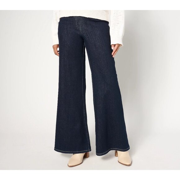 Peace Love World Authentic Denim Petite Wide Leg Jeans Size 8P Indigo Dark Wash - Picture 1 of 9